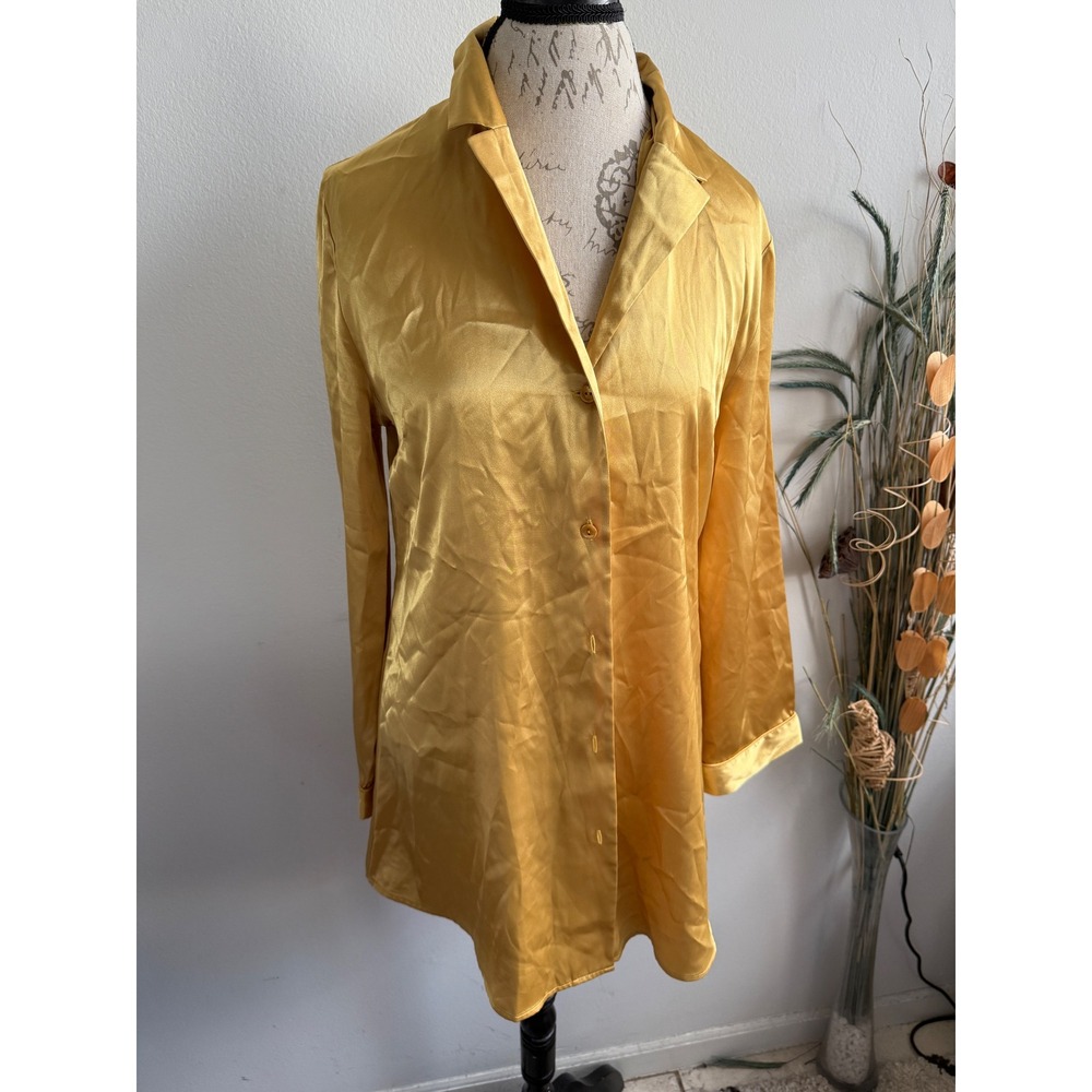 Victoria's Secret Satin Button Up‎ Shirt Pajama Top Gold M